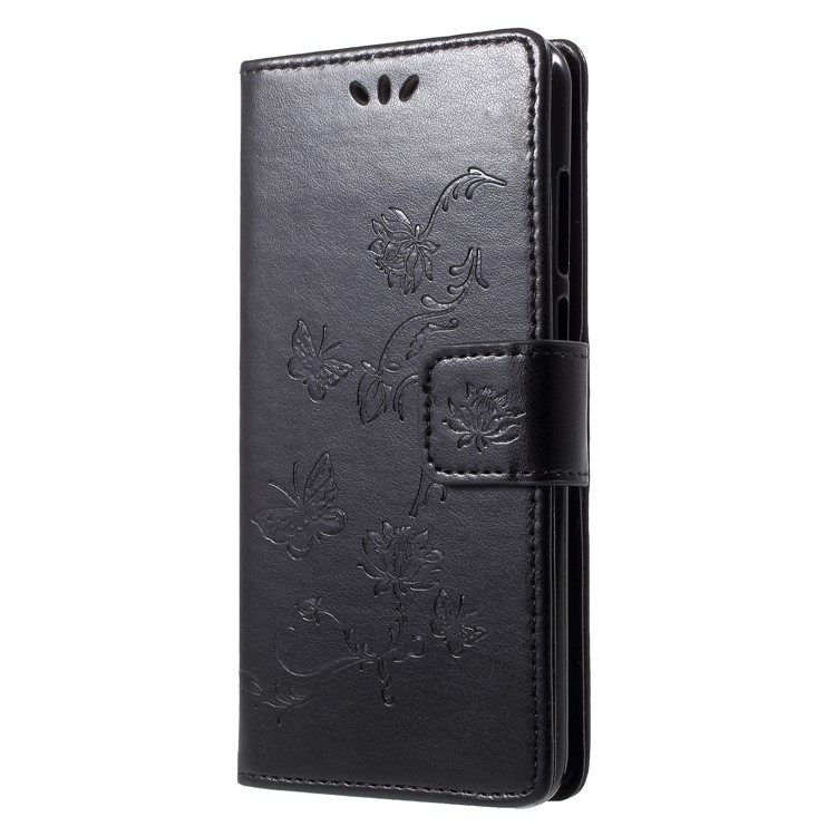 Imprint Butterfly Flower Wallet Stand Leather Flip Cover for Huawei Y6 (2018)/Honor 7A (without Fingerprint Sensor) - Black-3