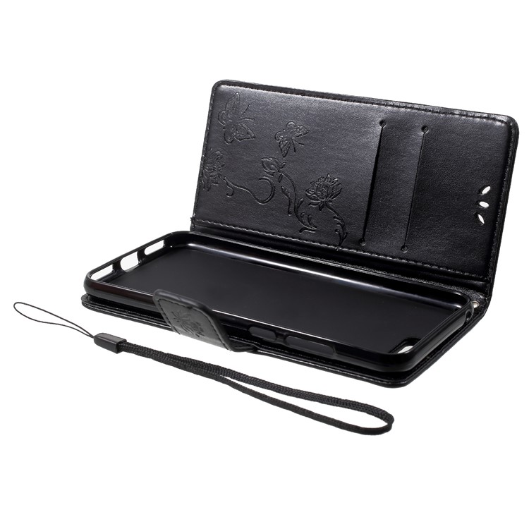 Imprint Butterfly Flower Wallet Stand Leather Flip Cover for Huawei Y6 (2018)/Honor 7A (without Fingerprint Sensor) - Black-7