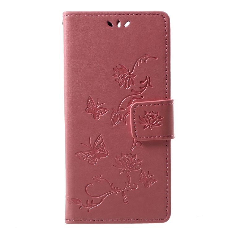 Impressão Borboleta Flor Carteira Suporte De Couro Capa Magnética Shell Para Huawei Y6 (2018) / Honor 7a (sem Sensor De Impressão Digital) - Rosa-1