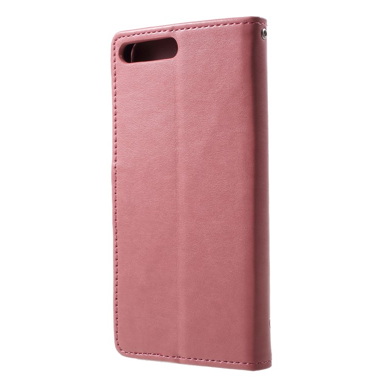 Impressum Schmetterlingsblumen Brieftasche Leder -leder -magnetabdeckungsschale Für Huawei Y6 (2018)/Honor 7A (ohne Fingerabdrucksensor) - Rosa