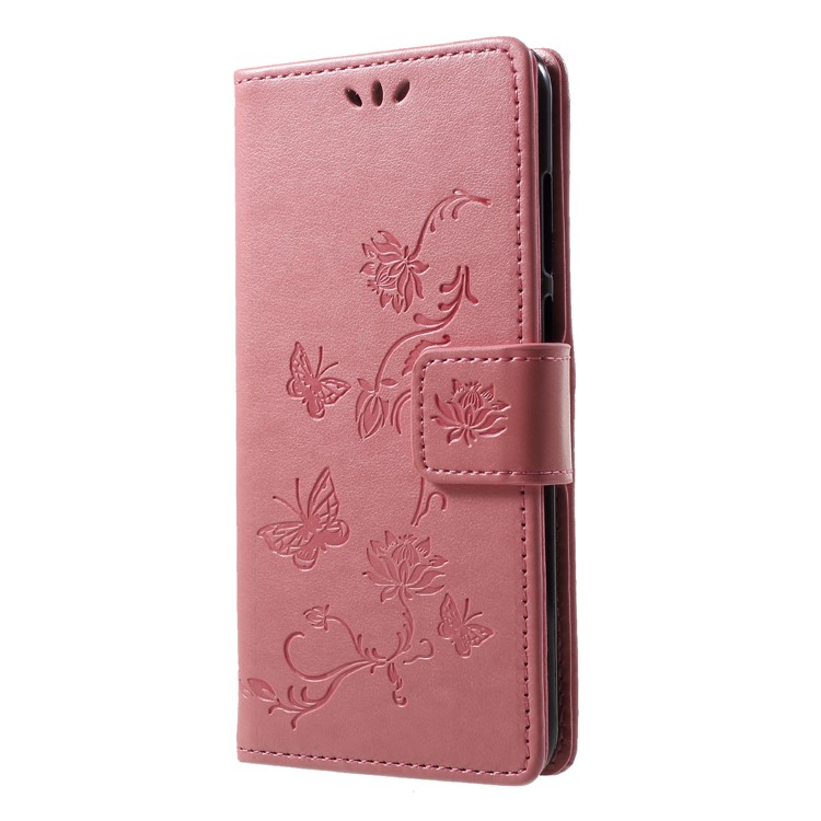 Imprint Butterfly Flower Wallet Stand Leather Magnetic Cover Shell Для Huawei Y6 (2018)/Honor 7a (без Датчика Отпечатков Пальцев) - Розовый