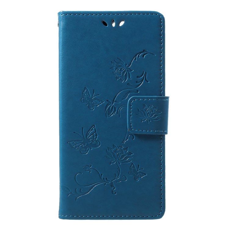 Impressão Borboleta Flor Carteira De Couro Ficar Cellphone Case Para Huawei Y6 (2018) / Honor 7a (sem Sensor De Impressão Digital) - Azul-1