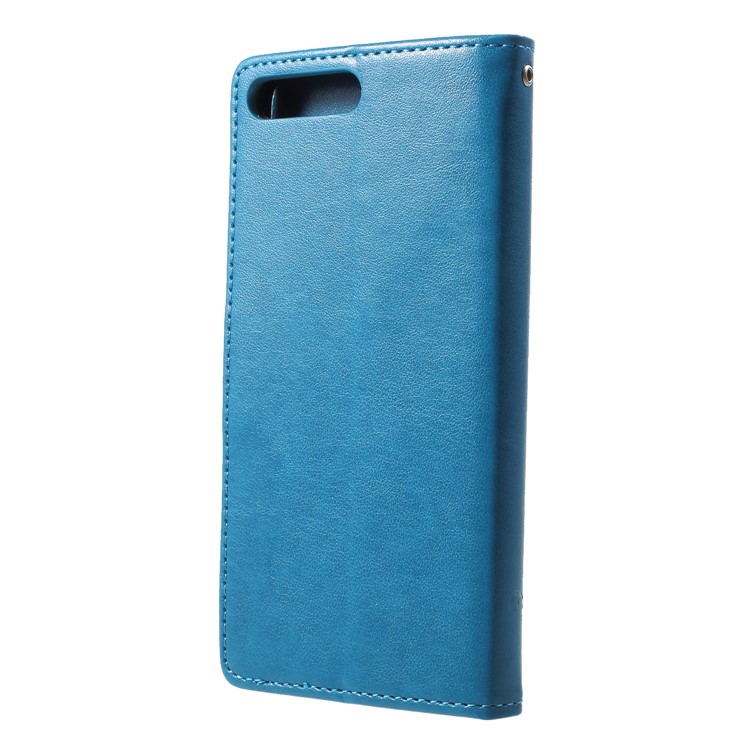 Impressão Borboleta Flor Carteira De Couro Ficar Cellphone Case Para Huawei Y6 (2018) / Honor 7a (sem Sensor De Impressão Digital) - Azul-2