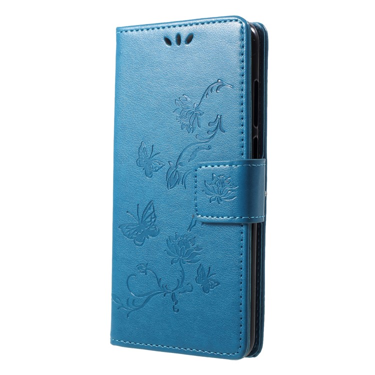 Impressão Borboleta Flor Carteira De Couro Ficar Cellphone Case Para Huawei Y6 (2018) / Honor 7a (sem Sensor De Impressão Digital) - Azul-3
