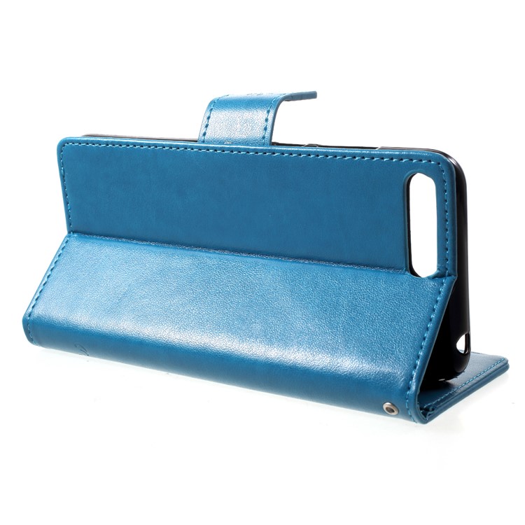 Impressão Borboleta Flor Carteira De Couro Ficar Cellphone Case Para Huawei Y6 (2018) / Honor 7a (sem Sensor De Impressão Digital) - Azul-4