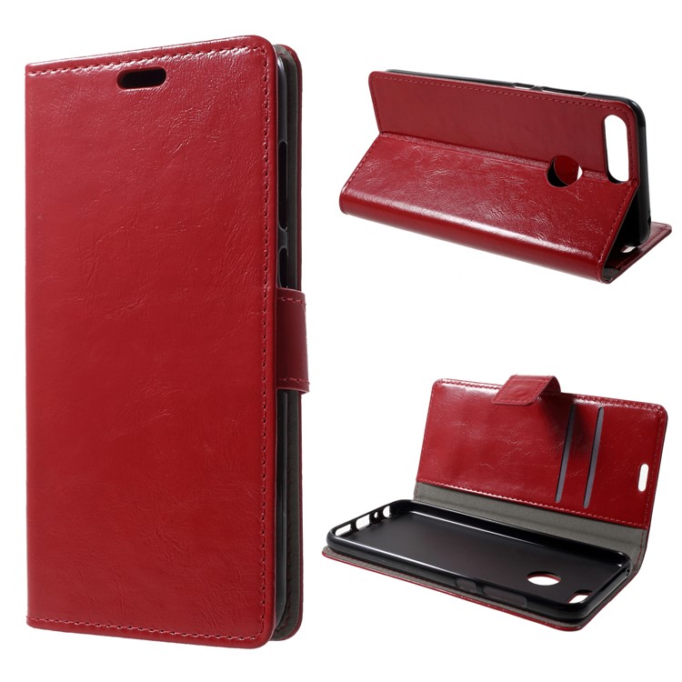 Crazy Horse Texture Wallet Stand Leather Cover for Huawei Honor 9i (2018) 5.84-inch - Red-1