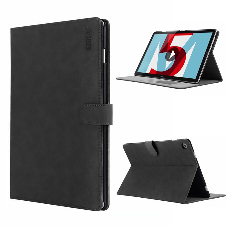 ENKAY Retro Style Matte Finish Smart Card Holders Leather Stand Flip Case for Huawei MediaPad M5 10 / M5 10 (Pro) - Black-1