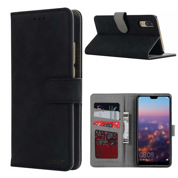 ENKAY Crazy Horse Stand Wallet Leather Mobile Phone Casing for Huawei P20 Pro - Black-1