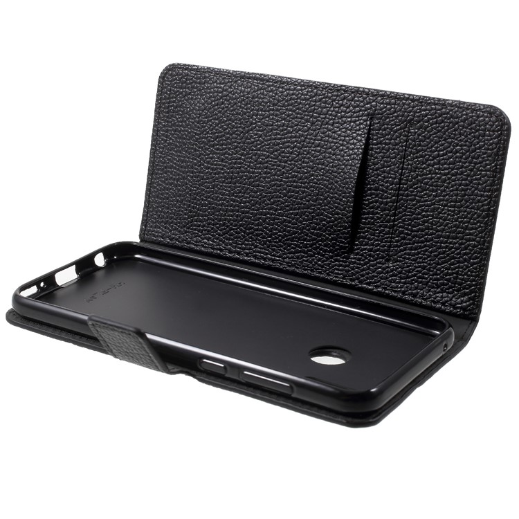 Litchi Skin Wallet Leather Stand Case for Huawei Honor Play - Black-6