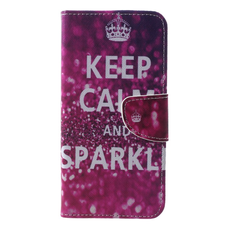 Pattern Printing Cross Texture Magnetic Leather Wallet Case for Huawei Honor Play - Quote Keep Calm and Sparkle-1