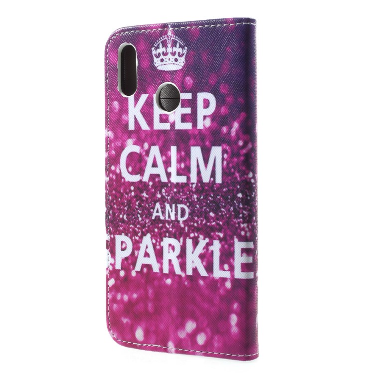Pattern Printing Cross Texture Magnetic Leather Wallet Case for Huawei Honor Play - Quote Keep Calm and Sparkle-2