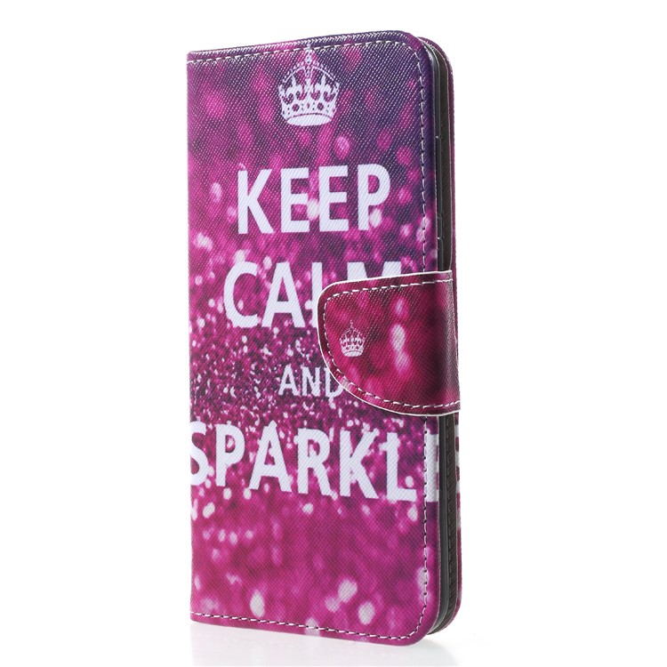 Pattern Printing Cross Texture Magnetic Leather Wallet Case for Huawei Honor Play - Quote Keep Calm and Sparkle-3