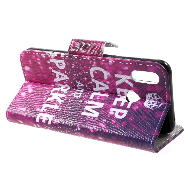 Pattern Printing Cross Texture Magnetic Leather Wallet Case for Huawei Honor Play - Quote Keep Calm and Sparkle-4