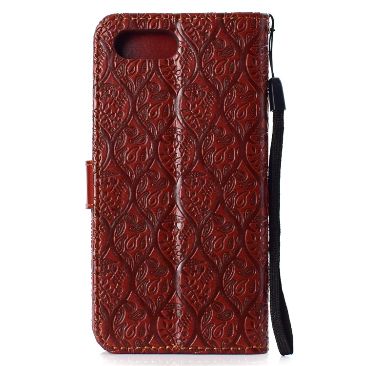 Imprint Leaf Leather Stand Wallet Phone Case Accessory for Huawei Honor 10 - Brown-3