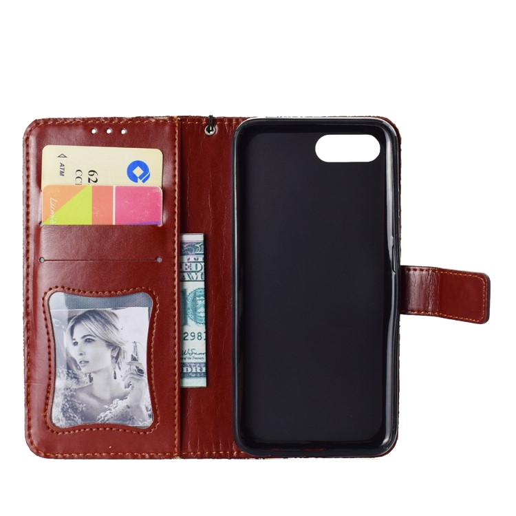 Imprint Leaf Leather Stand Wallet Phone Case Accessory for Huawei Honor 10 - Brown-4