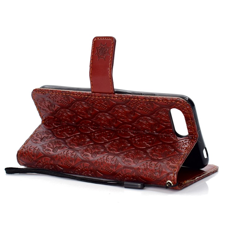 Imprint Leaf Leather Stand Wallet Phone Case Accessory for Huawei Honor 10 - Brown-5