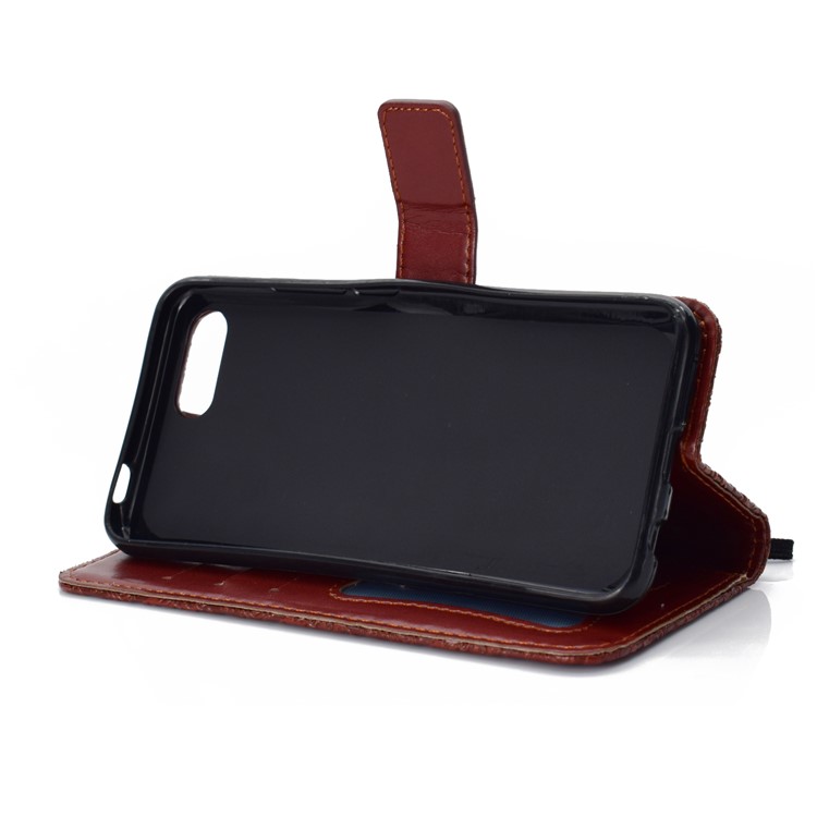 Imprint Leaf Leather Stand Wallet Phone Case Accessory for Huawei Honor 10 - Brown-6
