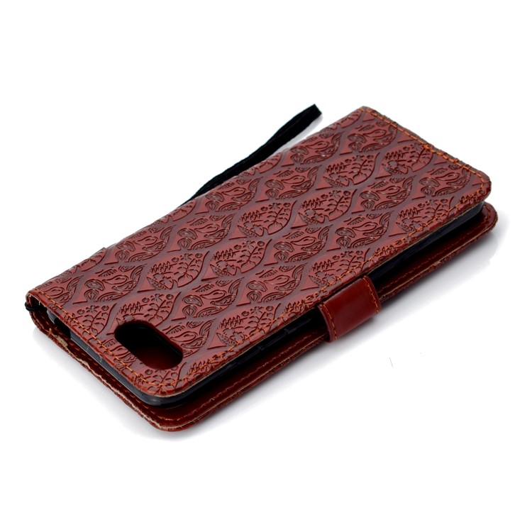 Imprint Leaf Leather Stand Wallet Phone Case Accessory for Huawei Honor 10 - Brown-8
