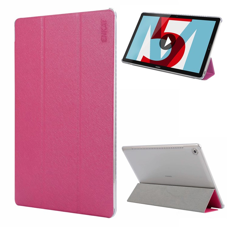 Enkay Silk Textur Pu-leder Tri-fach Stand Smart Abdeckung Für Huawei Mediapad M5 10 - Rose-1