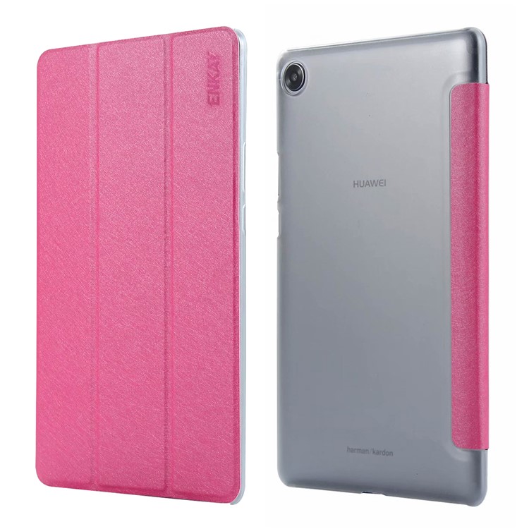 ENKAY Für Huawei Mediapad M5 8 (8,4-Zoll) Seide Textur Dreifach-Stand Leder Smart Tablet-Cover - Rose-1