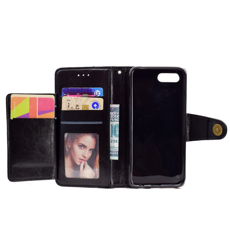 Oil Wax 5-Slot PU Leather Mobile Phone Cover with Stand for Huawei Honor 10 - Black-4