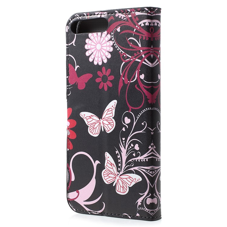 Pattern Printing Leather Magnetic Wallet Case with Stand for Huawei Y6 (2018)/Honor 7A (without Fingerprint Sensor) - Butterfly Flower-3