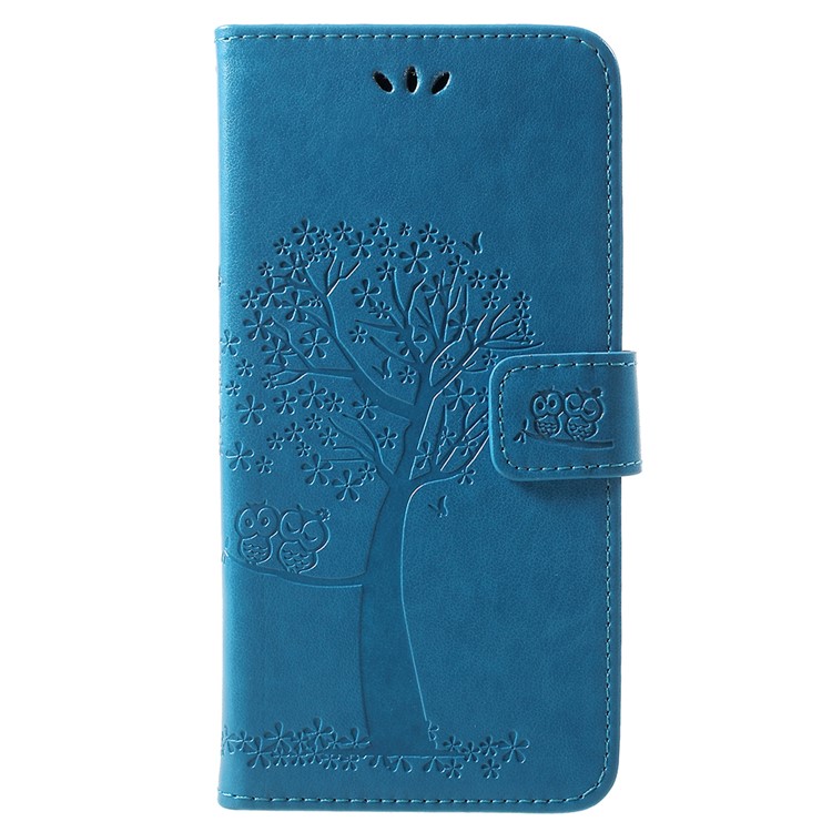 Impressão Árvore Coruja Padrão Carteira Suporte De Couro Fólio Celular Capa Para Huawei Honor Play - Azul-1
