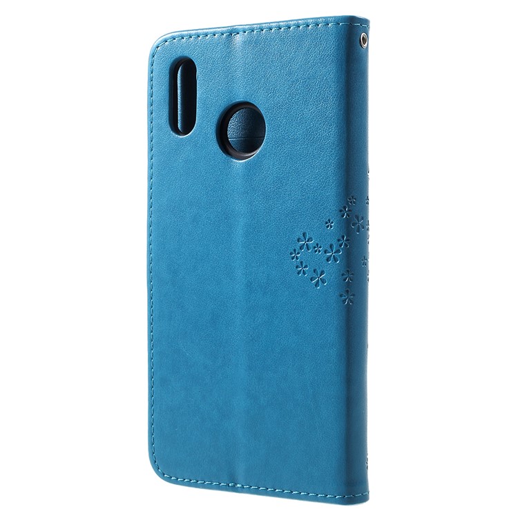Impressão Árvore Coruja Padrão Carteira Suporte De Couro Fólio Celular Capa Para Huawei Honor Play - Azul-3