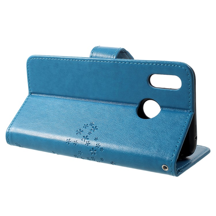 Impressão Árvore Coruja Padrão Carteira Suporte De Couro Fólio Celular Capa Para Huawei Honor Play - Azul-4