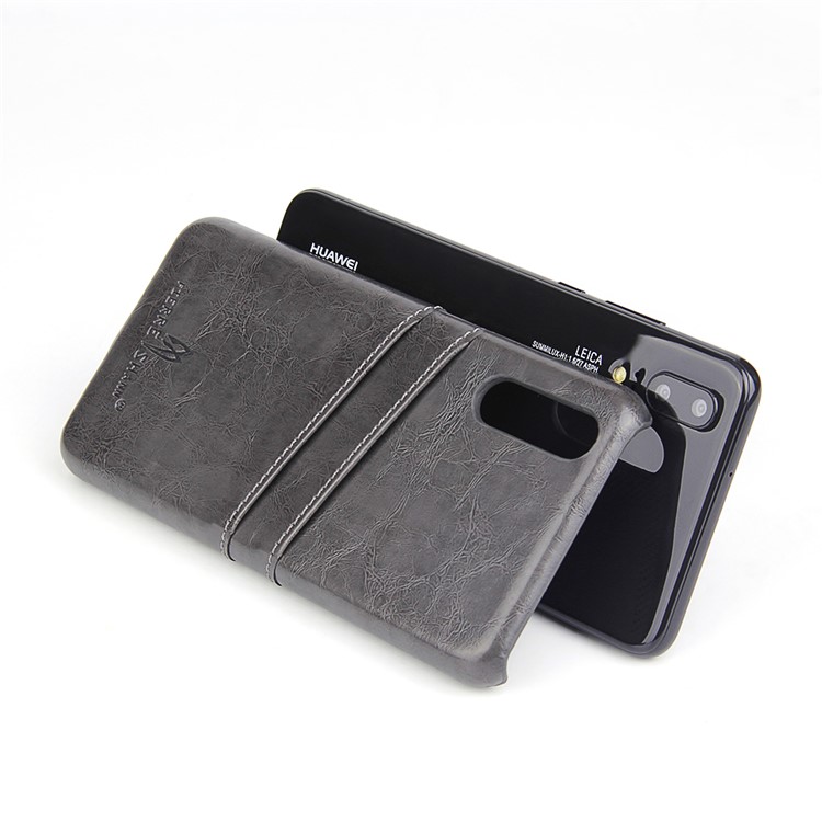 FIERRE SHANN Oil Wax Leather Coated PC Shell for Huawei P20 with Card Holder - Black-5