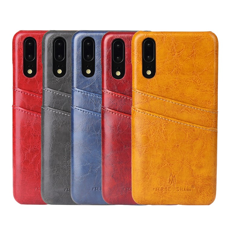 FIERRE SHANN Oil Wax Leather Coated PC Shell for Huawei P20 with Card Holder - Black-7