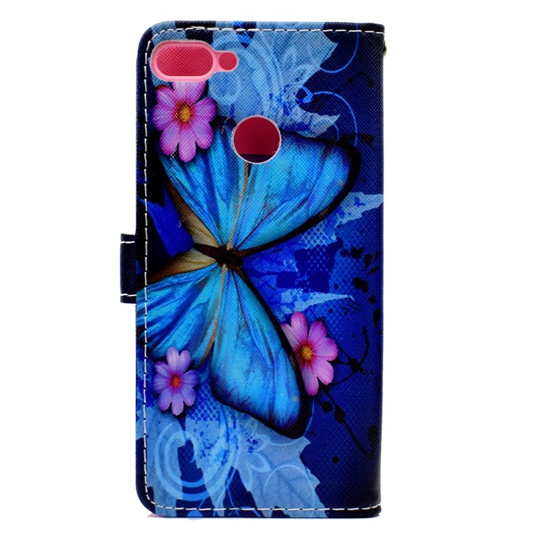 Pattern Printing Phone Leather Wallet Case for Huawei Y9 (2018) / Enjoy 8 Plus - Blue Butterfly-3