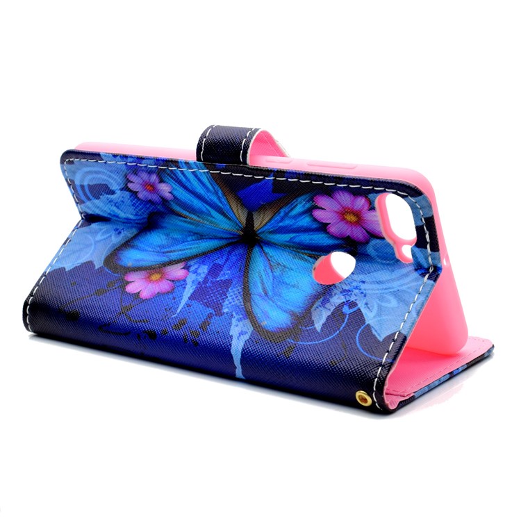 Pattern Printing Phone Leather Wallet Case for Huawei Y9 (2018) / Enjoy 8 Plus - Blue Butterfly-4
