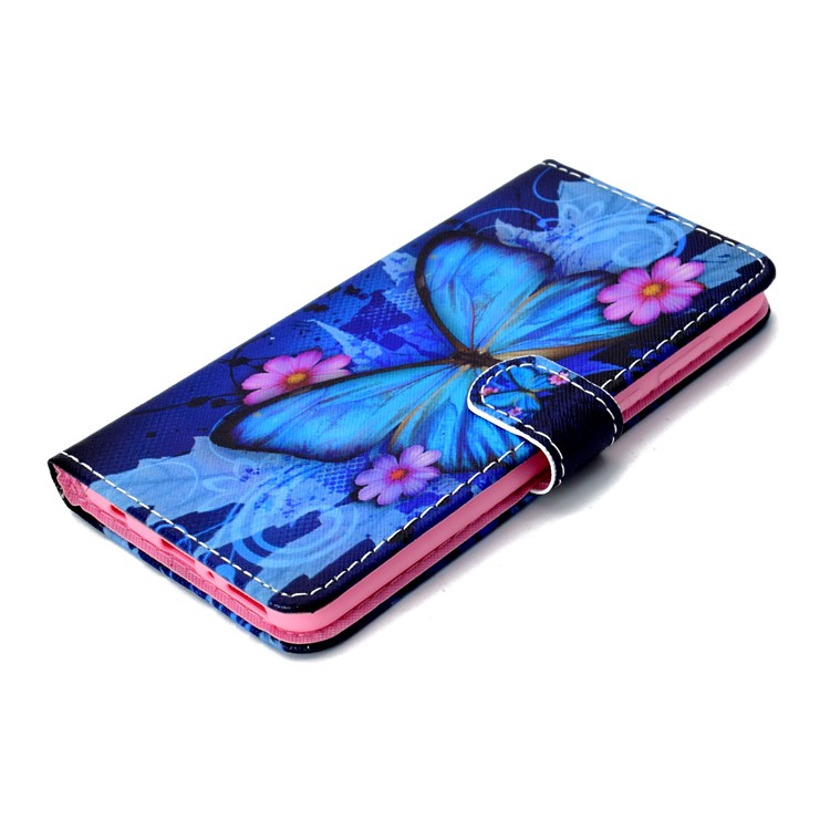 Pattern Printing Phone Leather Wallet Case for Huawei Y9 (2018) / Enjoy 8 Plus - Blue Butterfly-5