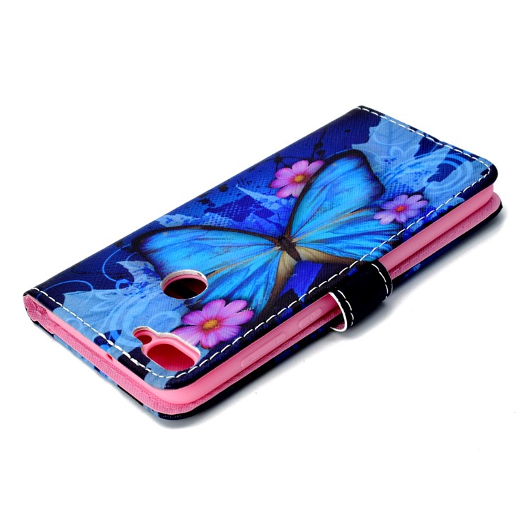 Pattern Printing Phone Leather Wallet Case for Huawei Y9 (2018) / Enjoy 8 Plus - Blue Butterfly-6