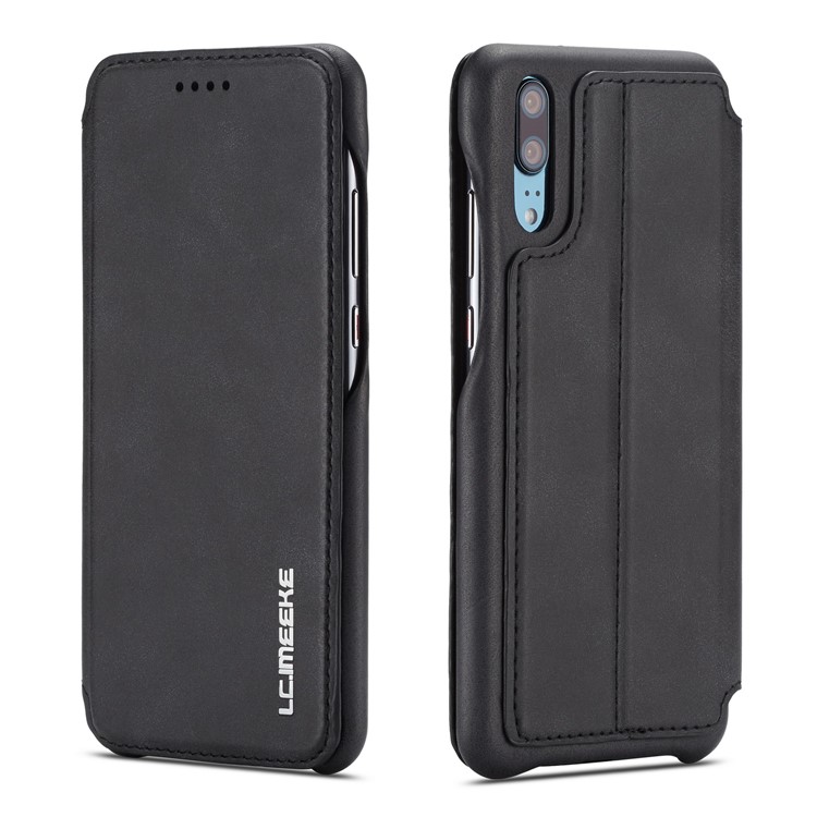 LC.IMEEKE for Huawei P20 Retro Style Leather Card Holder Stand Flip Cover - Black-1