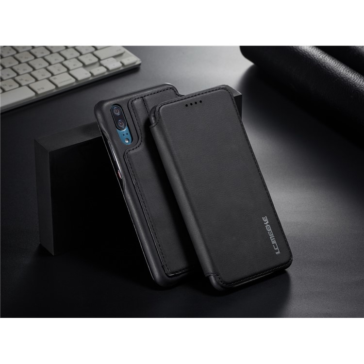 LC.IMEEKE for Huawei P20 Retro Style Leather Card Holder Stand Flip Cover - Black-10