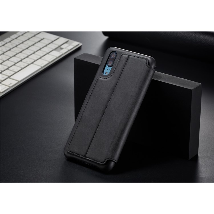 LC.IMEEKE for Huawei P20 Retro Style Leather Card Holder Stand Flip Cover - Black-11