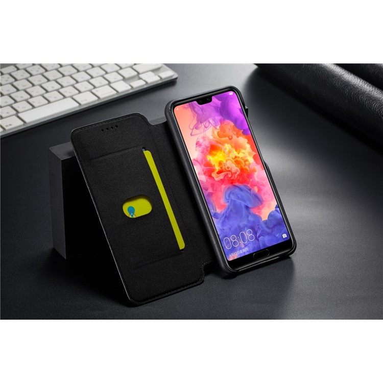 LC.IMEEKE for Huawei P20 Retro Style Leather Card Holder Stand Flip Cover - Black-12