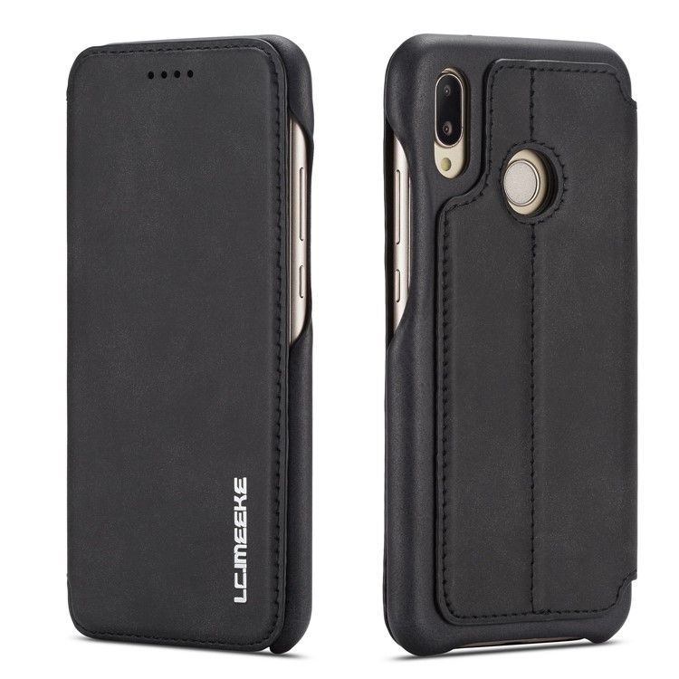 LC.IMEEKE for Huawei P20 Lite / Nova 3e Retro Style Leather Card Holder Stand Casing - Black-1