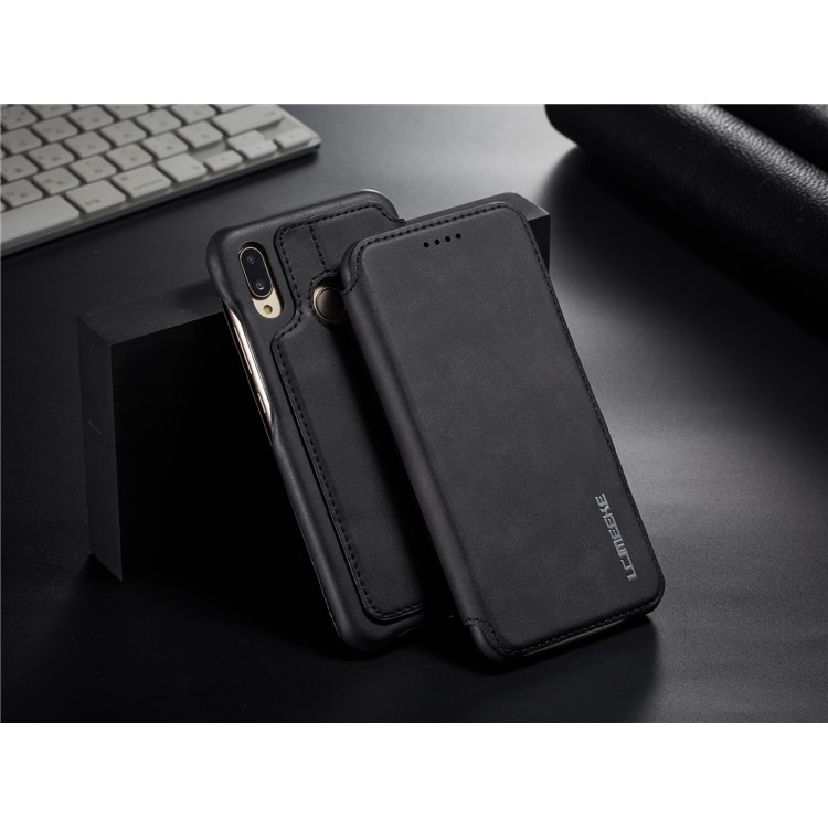 LC.IMEEKE for Huawei P20 Lite / Nova 3e Retro Style Leather Card Holder Stand Casing - Black-10
