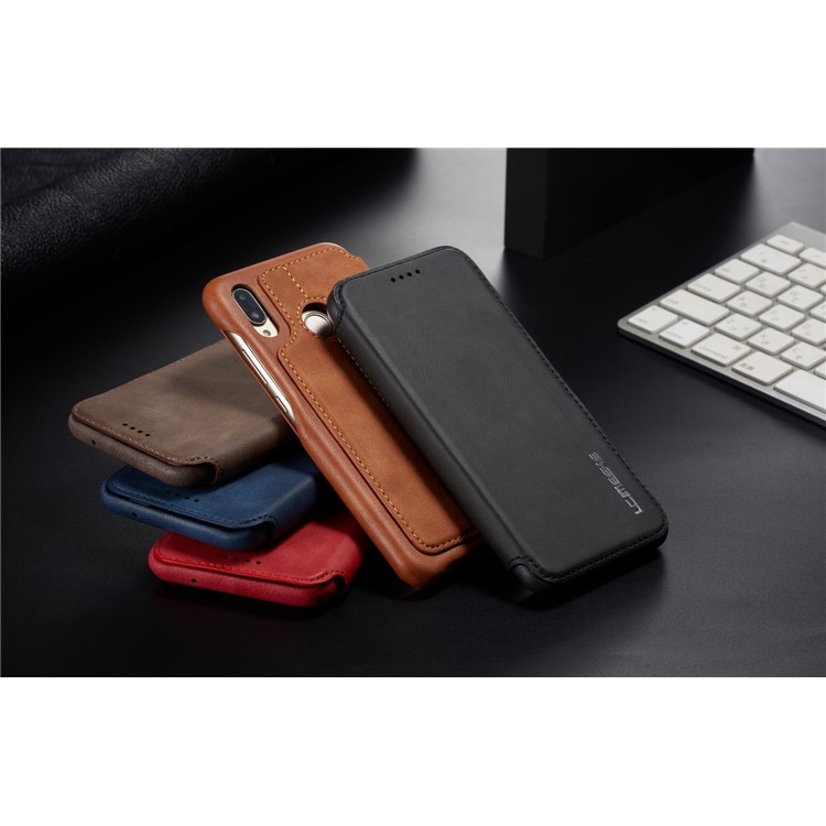 LC.IMEEKE for Huawei P20 Lite / Nova 3e Retro Style Leather Card Holder Stand Casing - Black-15