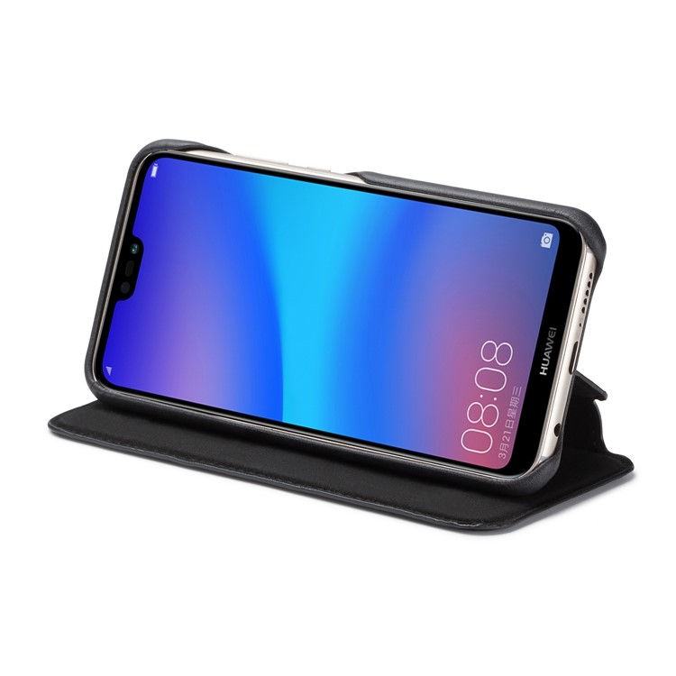 LC.IMEEKE for Huawei P20 Lite / Nova 3e Retro Style Leather Card Holder Stand Casing - Black-4