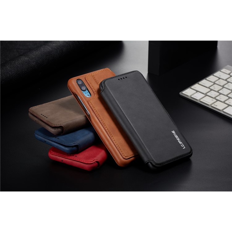 Lc. Imeeke Para Huawei P20 Pro Retro Retro Style Leather Soport Soport Corta de Teléfonos - Negro