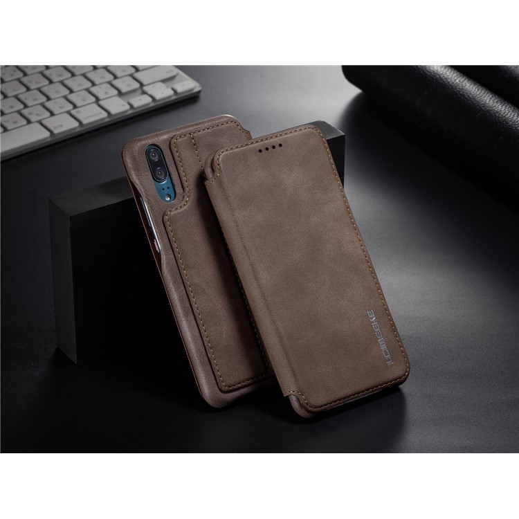 Lc. Imeeke Pour Huawei P20 Pro Rétro Style en Cuir Carte Holder Stand Phone Shell - Café