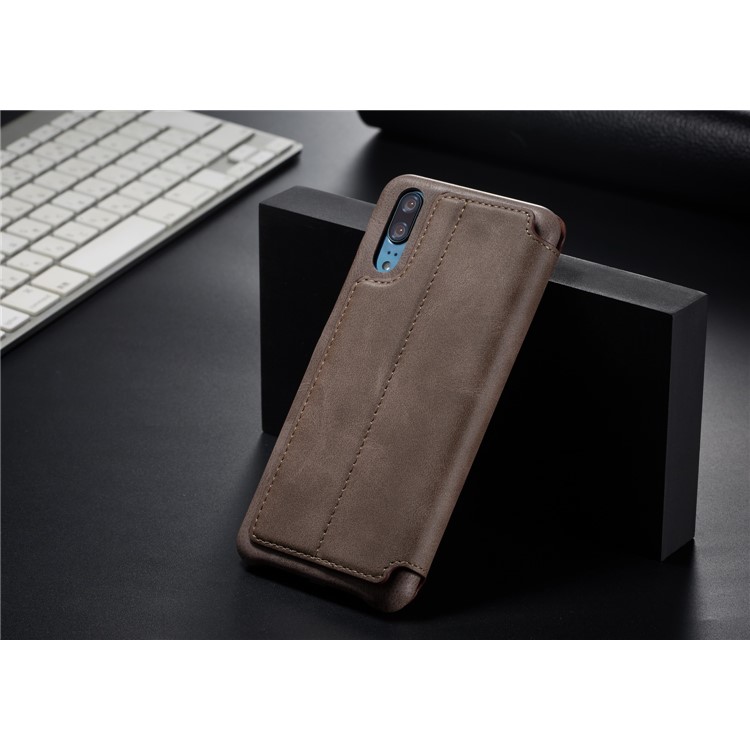 Lc. Imeeke Pour Huawei P20 Pro Rétro Style en Cuir Carte Holder Stand Phone Shell - Café