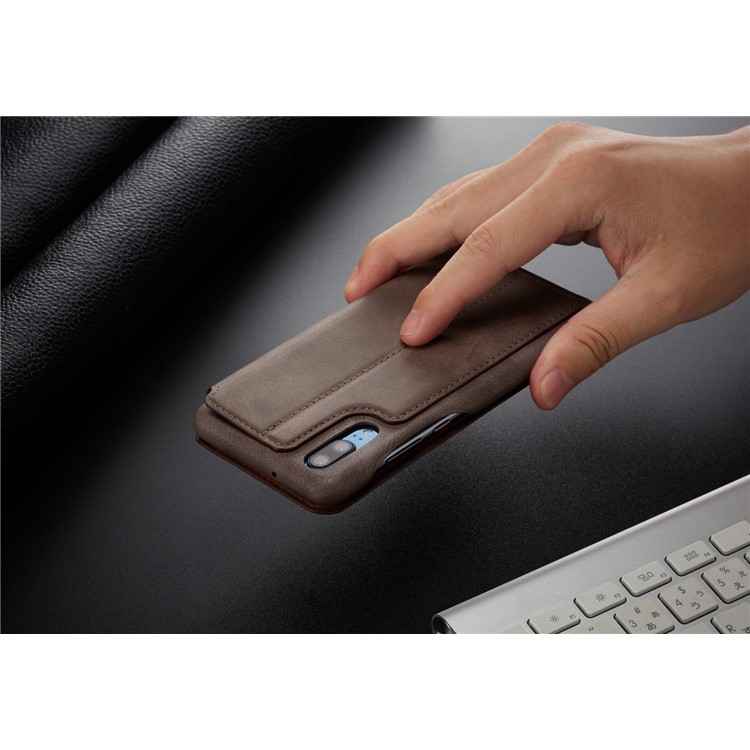 LC.IMEEKE for Huawei P20 Pro Retro Style Leather Card Holder Stand Phone Shell - Coffee-14