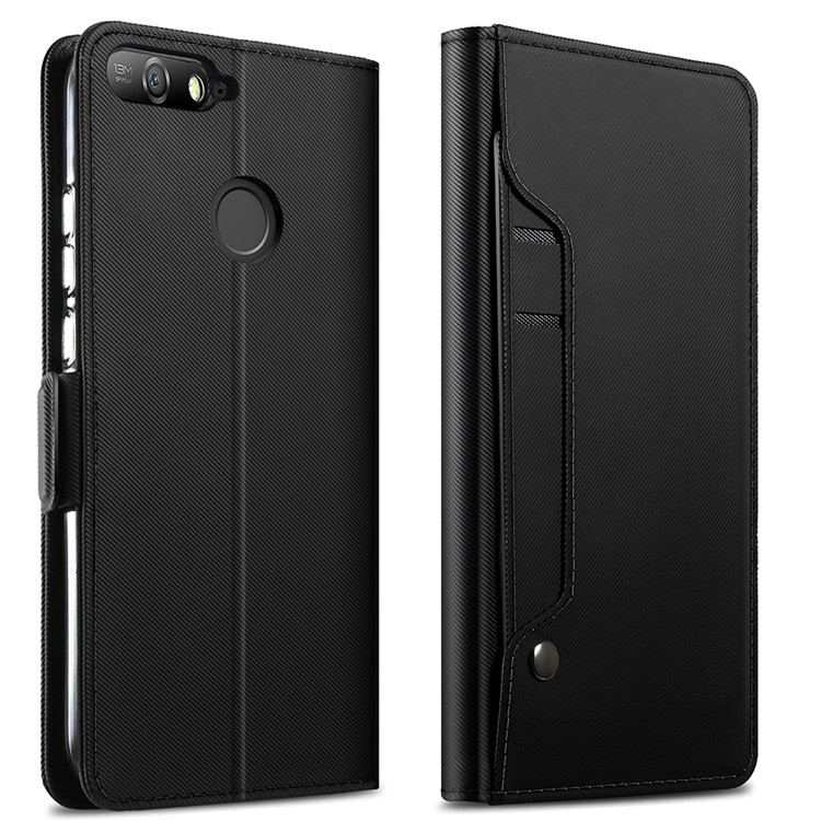 For Huawei Enjoy 8E / Honor 7A Pro / Honor 7A (with Fingerprint Sensor) Leather Wallet Stand Mobile Casing with Makeup Mirror - Black-2
