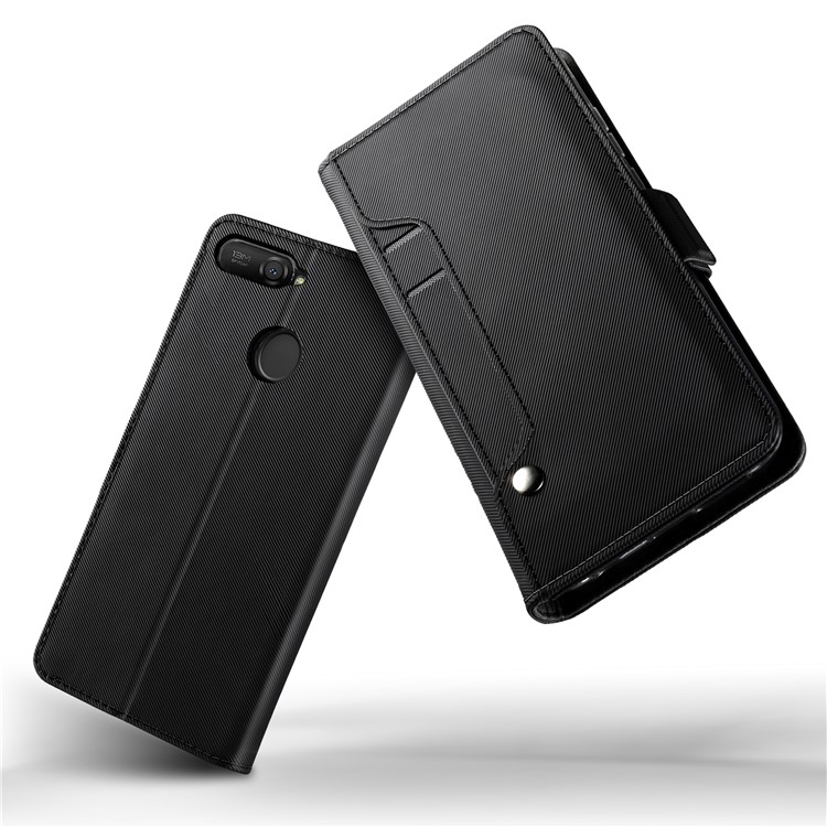 For Huawei Enjoy 8E / Honor 7A Pro / Honor 7A (with Fingerprint Sensor) Leather Wallet Stand Mobile Casing with Makeup Mirror - Black-4