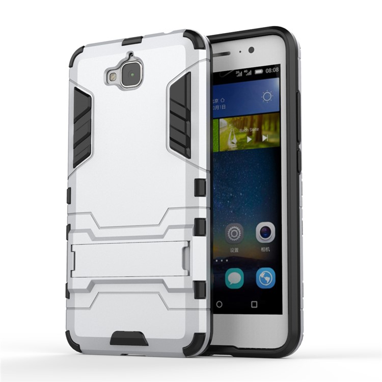 For Huawei Y6 Pro / Enjoy 5 Hybrid Case Plastic + TPU Cover with Kickstand - Silver-1